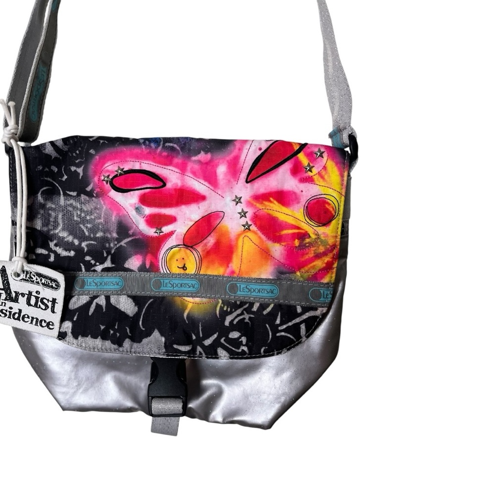 NWT Lesportsac Artist In Residence Bag Shoulder Crossbody Bag Butterfly Sun Grey - Picture 2 of 4